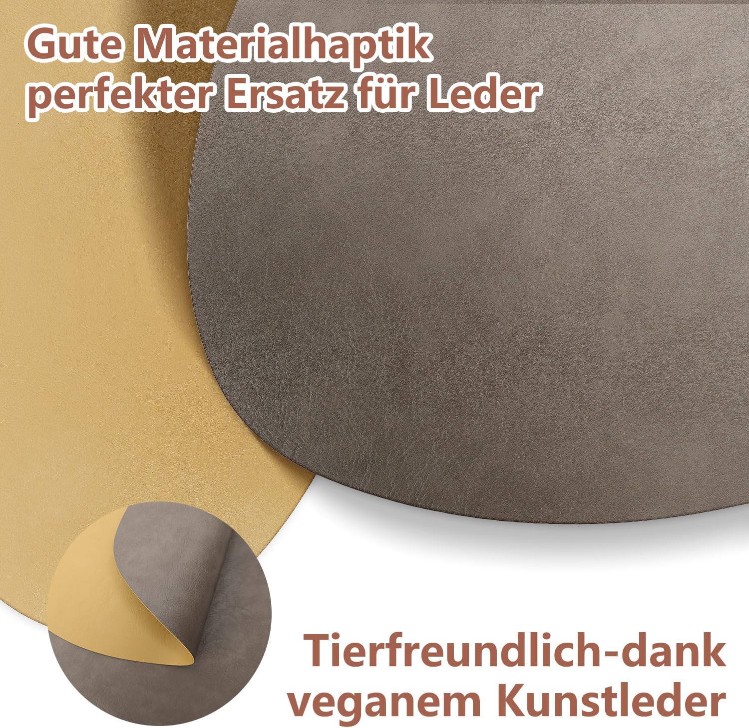 Set de table - ovale 41x33cm - lavable, antidérapant, PU double face, lot de 6, marron clair