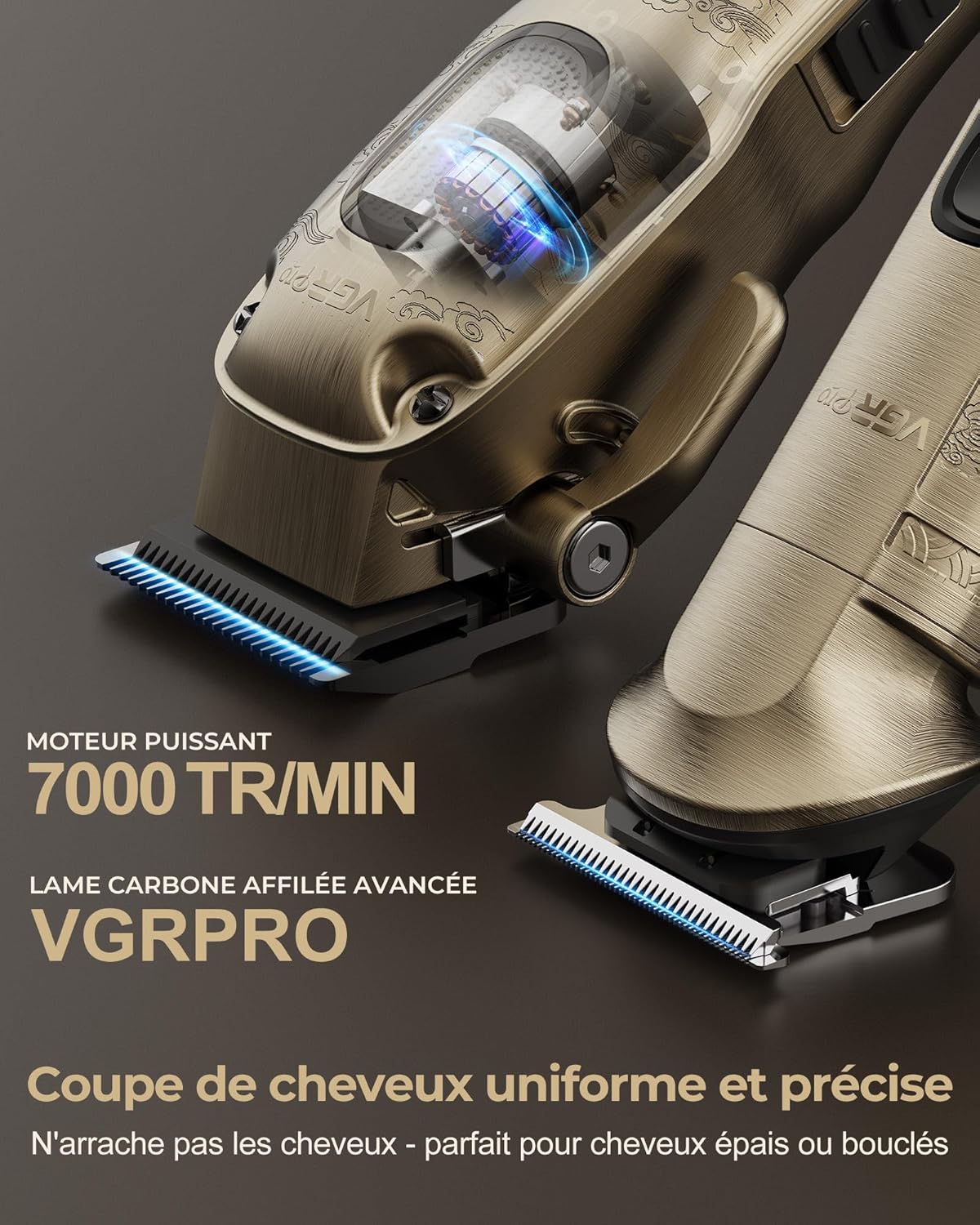 Tondeuse cheveux professionnelle sans fil, kit coupe homme, dorée