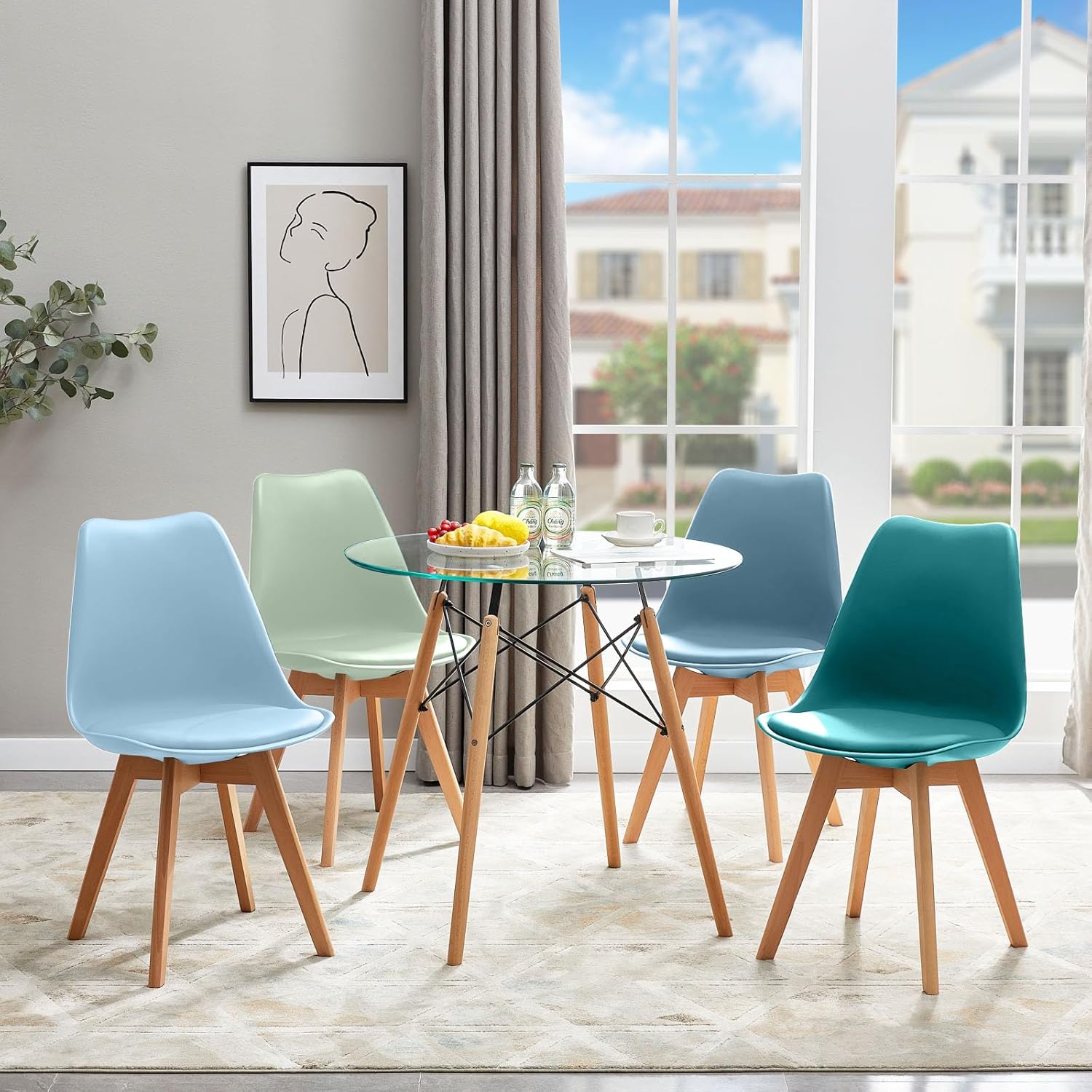 EGGREE - lot de 4 chaises scandinaves - assise rembourrée, pieds bois, coloris variés