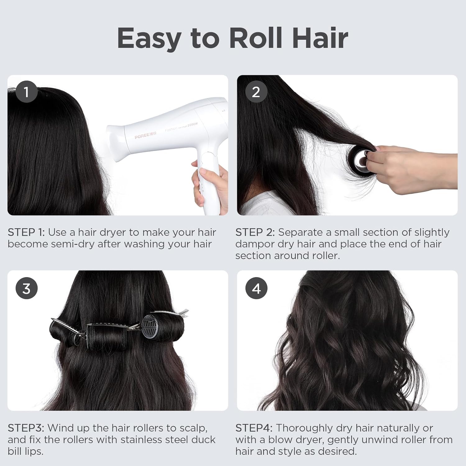 Romon - Set bigoudis chauffants 31 pièces, 3 tailles, avec pinces et peigne