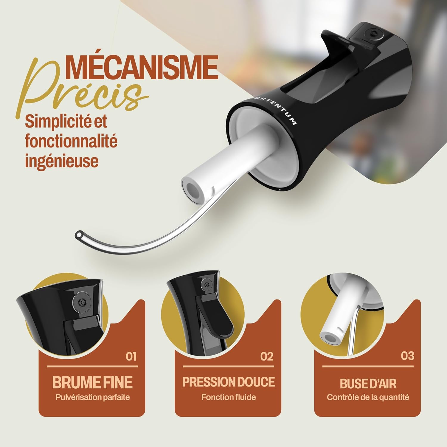 PORTENTUM - Pulvérisateur d'huile Premium 300ml - Verre anti-goutte, distributeur cuisine