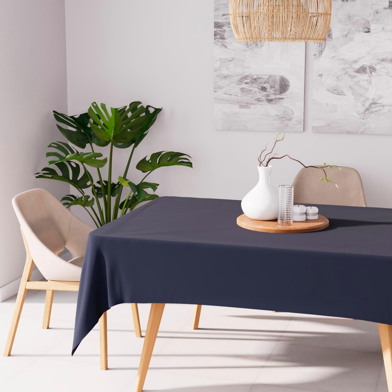 Soleil d'Ocre - Alix Nappe Rectangle - 140x200 cm - polyester bleu marine, anti-tâches