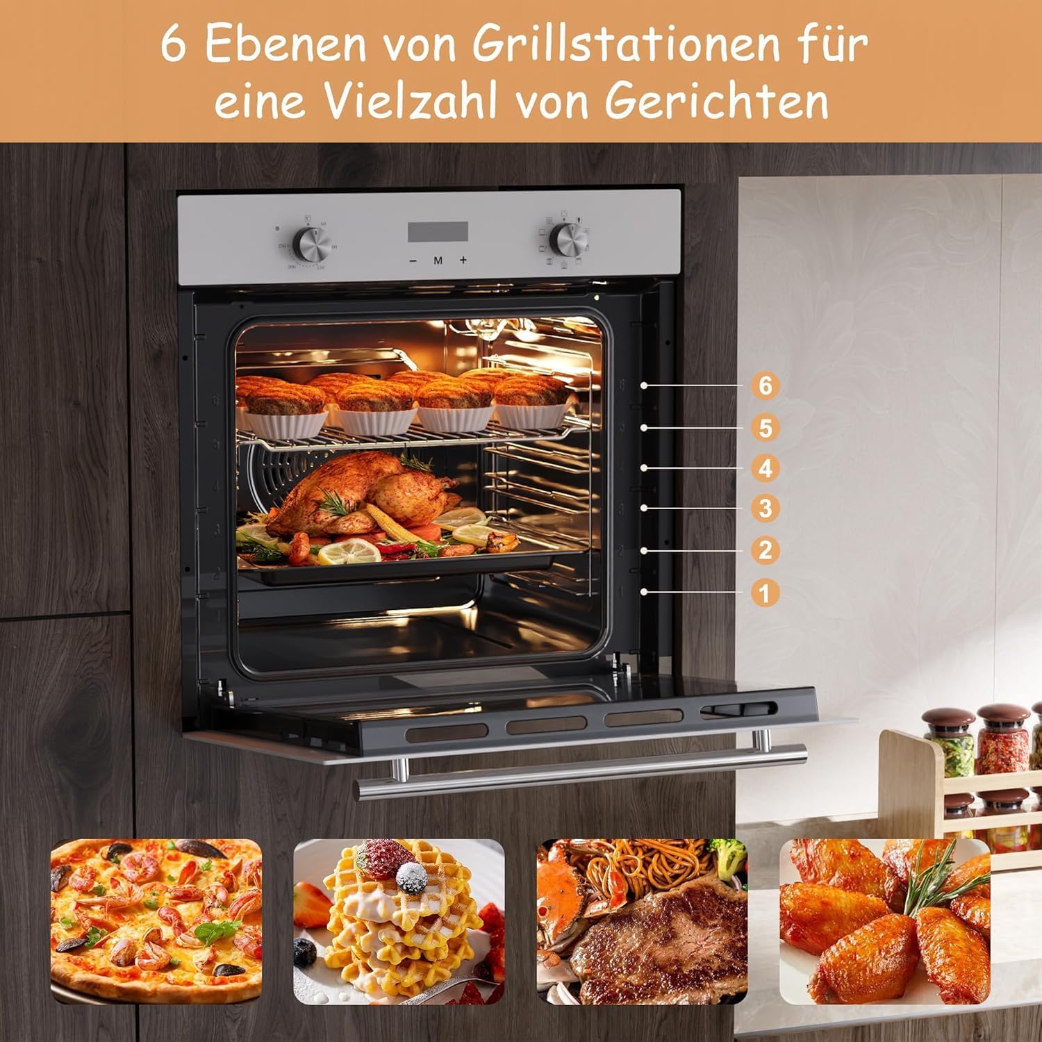 Disaenvir - four encastrable 60cm, 60L, 9 fonctions, grill, 2200W