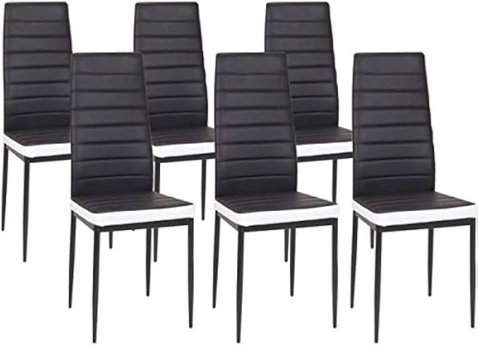 Chaises de salle à manger - lot de 6 - assise rembourrée épaisse - noir et blanc - Noir-6-B