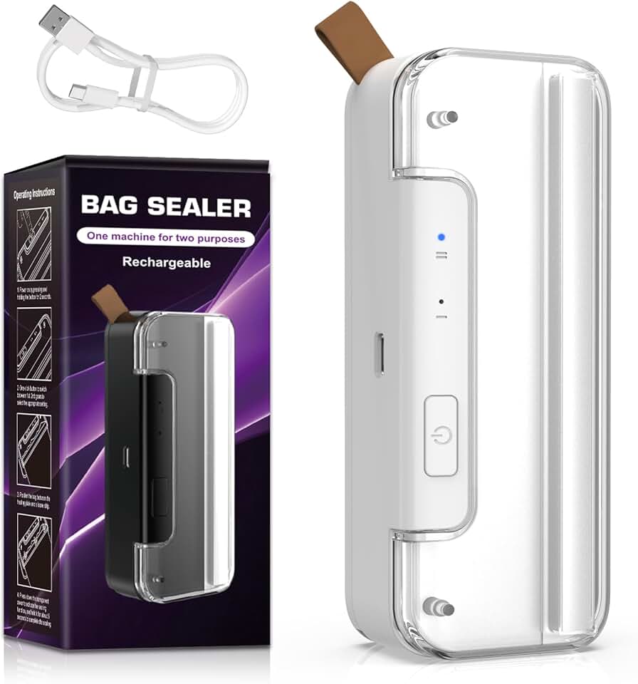 Mini scelleuse thermique portable 2-en-1, rechargeable, auto-off, blanc