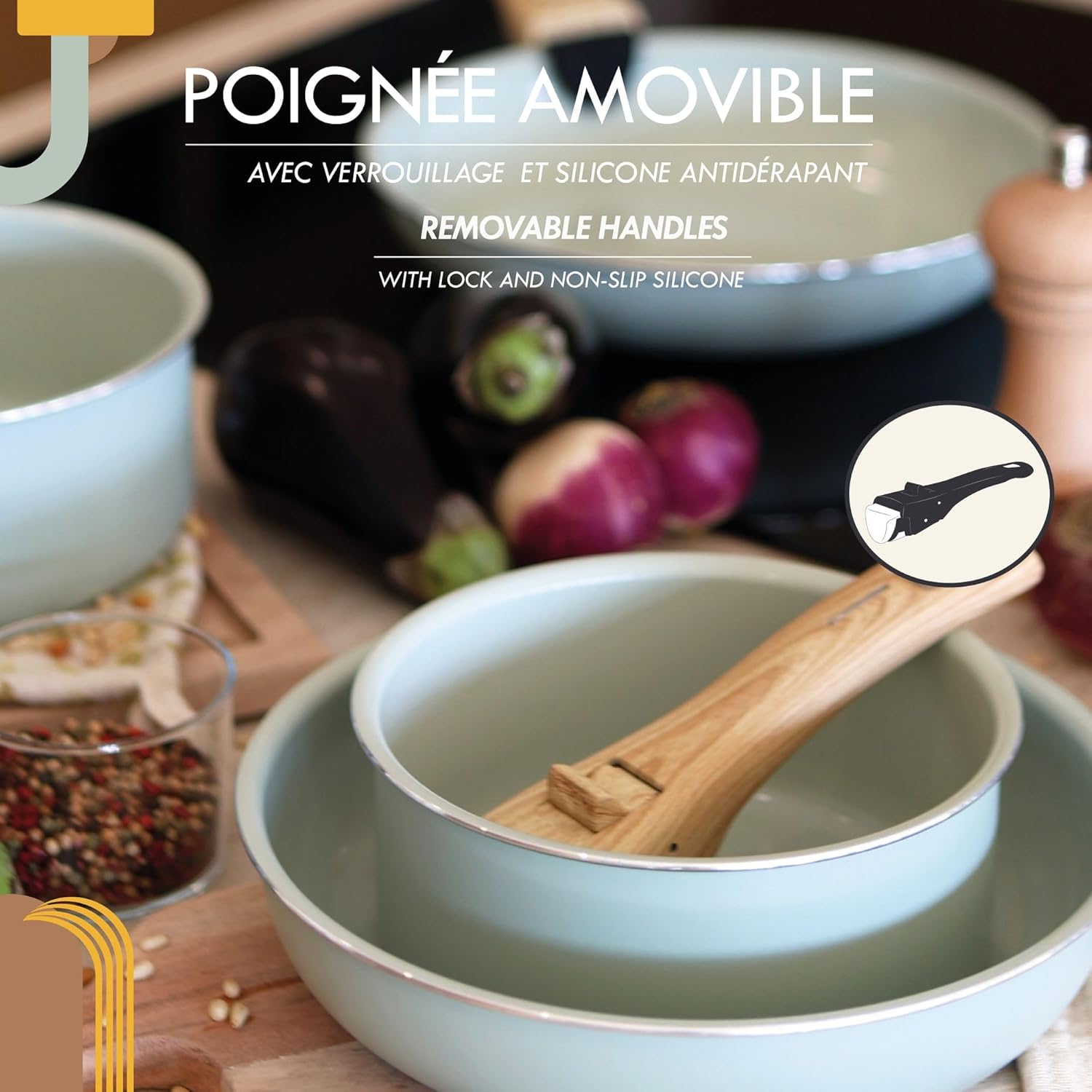 MENASTYL - Colorama - 2 poêles, 2 casseroles, poignée - céramique induction, sans PFAS