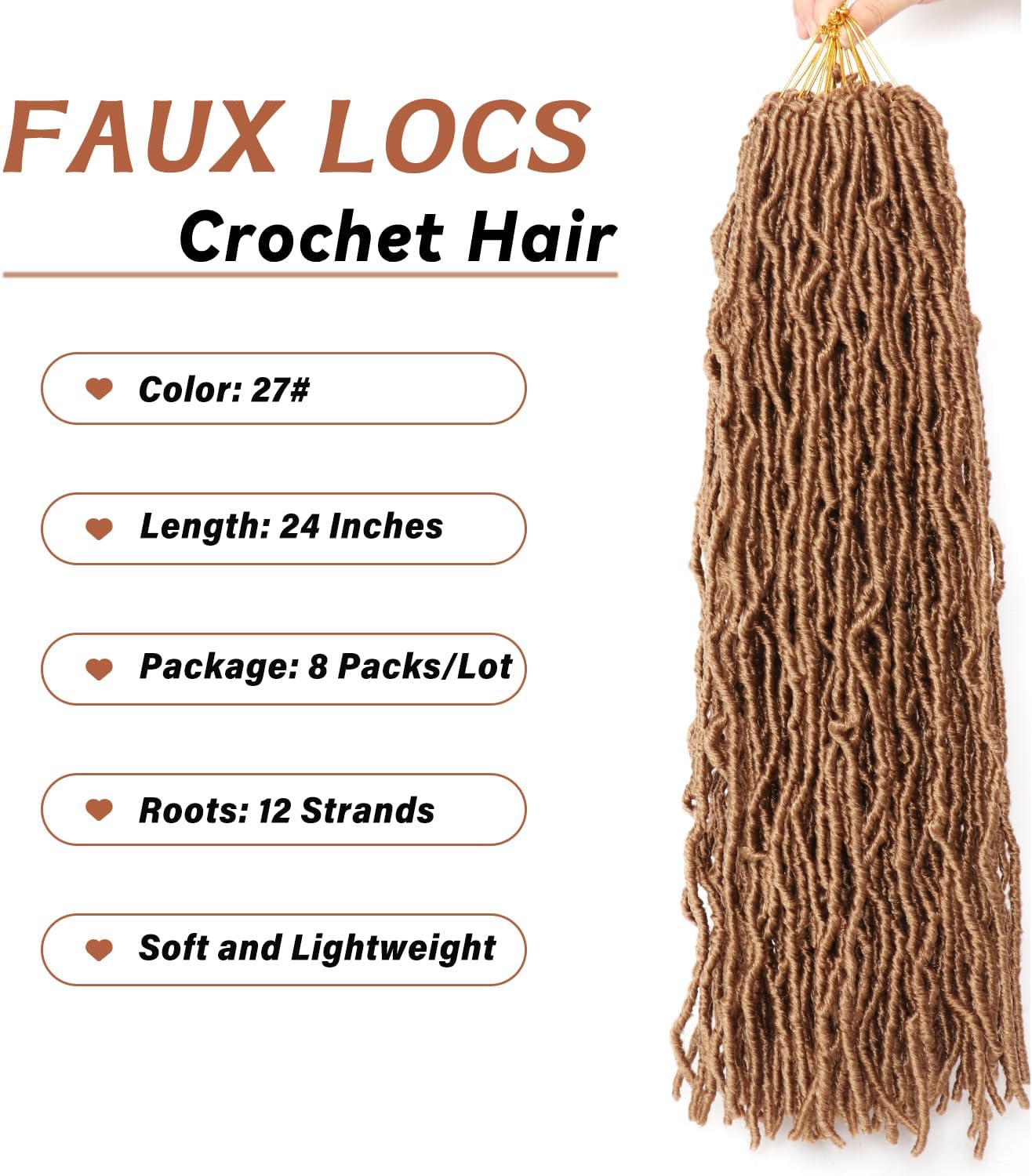 Faux Locks Crochet Braids - Soft Locs - 60,9 cm - Mèches bouclees, lot de 8