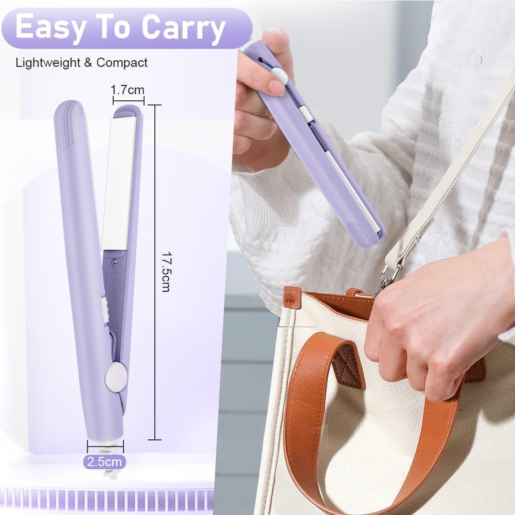 LOPHE - Mini fer à lisser 2 en 1, 110-220V, chauffe rapide 10s, violet