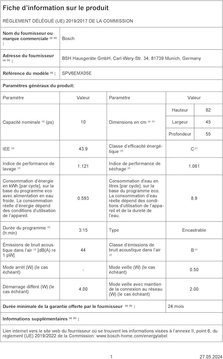Bosch - lave-vaisselle Série 6 - 45 cm - 10 couverts, 42 dB, Home Connect, SPV6EMX05E