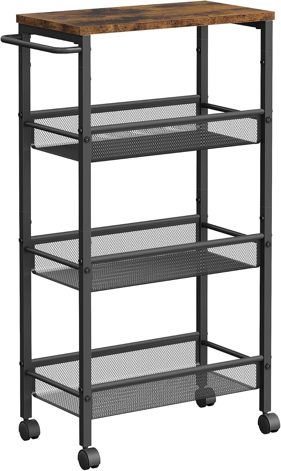 VASAGLE - desserte 4 niveaux - 22x45,4x77cm - acier, roulettes, poignée, LRC033B01