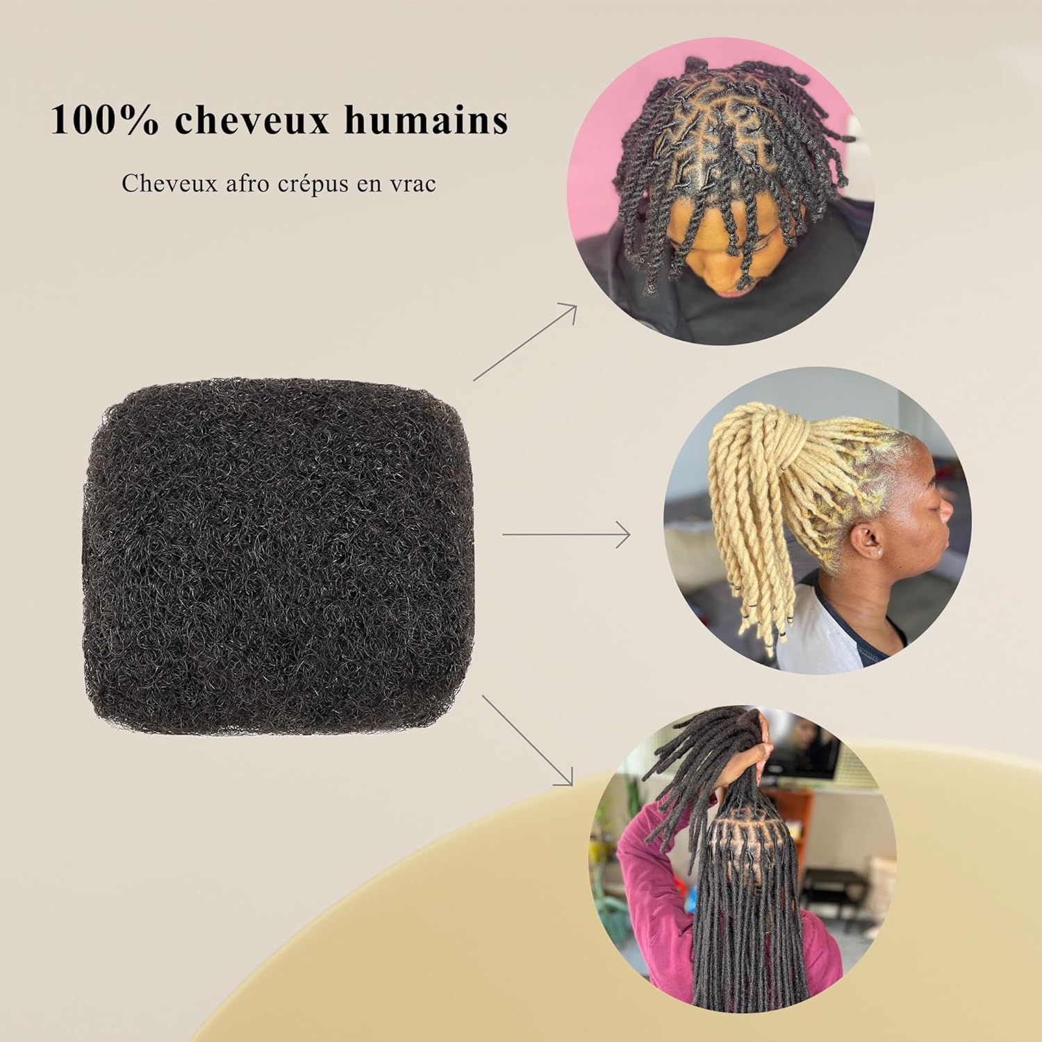 Extension cheveux naturel afro - 16 pouces, 1 paquet, noir naturel