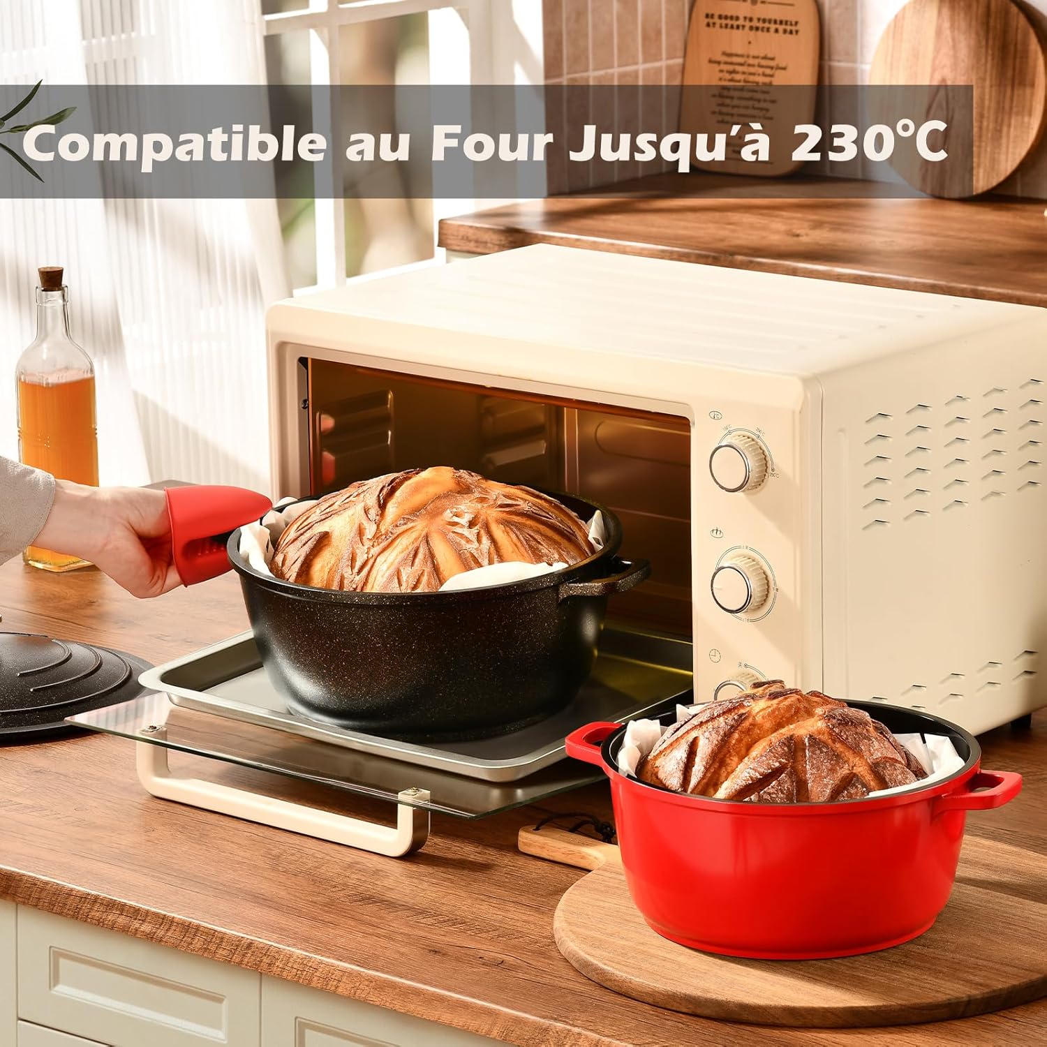 Cocotte en fonte d’aluminium - 28cm - 6,3L, antiadhésif, induction, couvercle