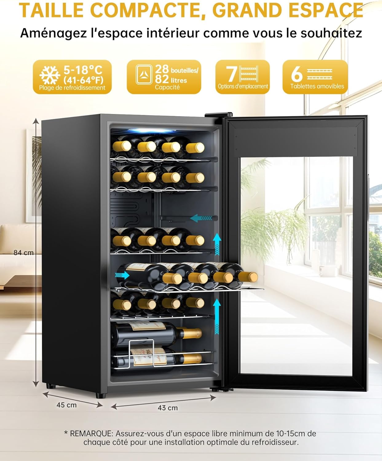 Cave à vin - verre encastrable, 28 bouteilles, UV, 5-18°C, WIE