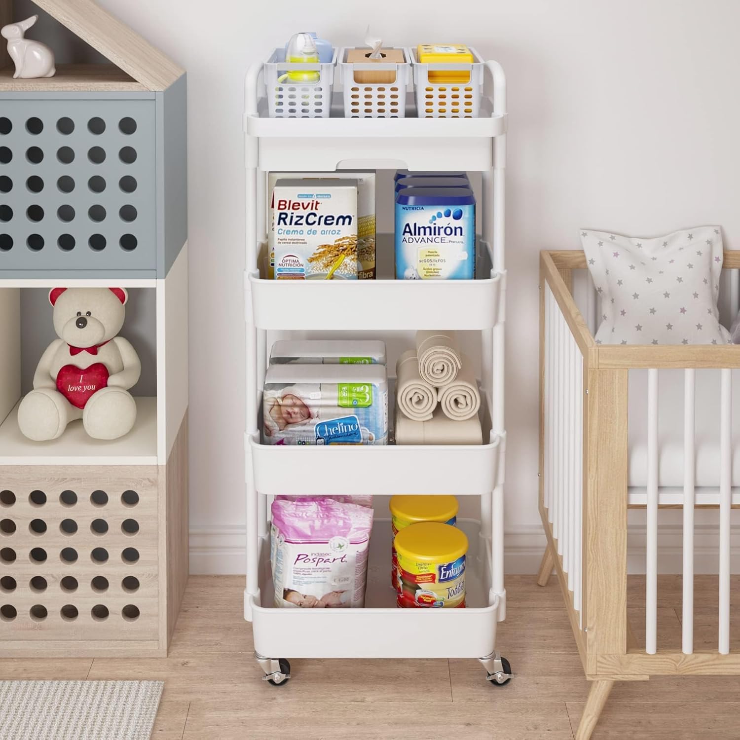 Chariot de rangement - 3/4 niveaux - à roulettes, plastique, tiroirs