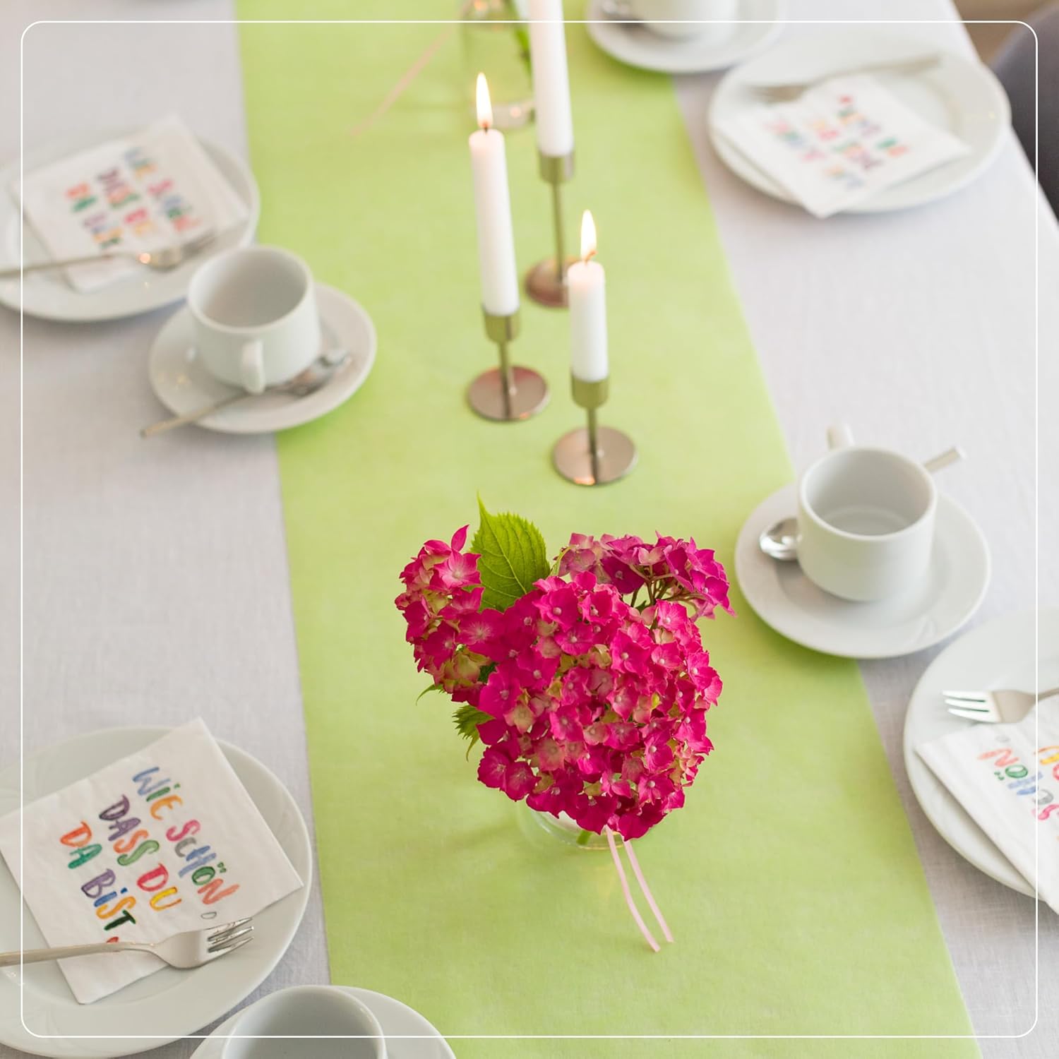 100%Mosel - chemin de table non-tissé - 30x2500cm - vert pastel, décor anniversaire, mariage