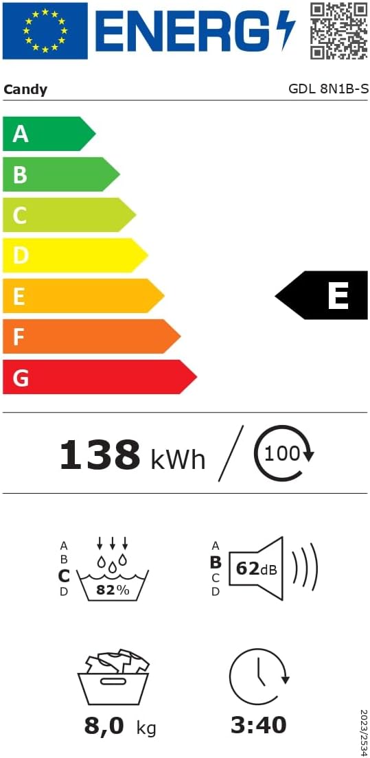 Candy - sèche-linge 8 kg - pompe à chaleur, écran digital, 16 cycles - ProDry 300 GDL 8N1B-S