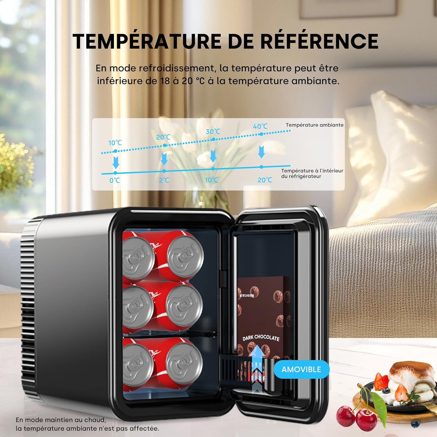 Enventor - Mini-Frigo 4L - compact, 6 canettes, 12V/220V, froid/chaleur