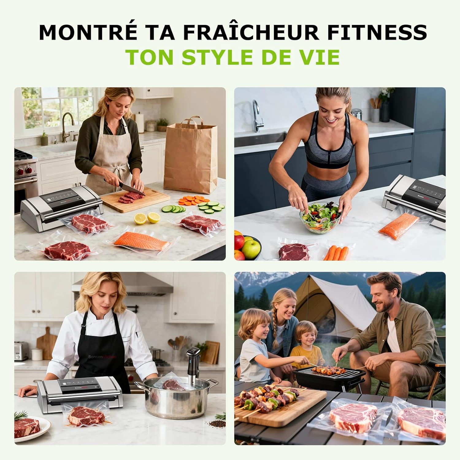 Bonsenkitchen - VS5100 - 15 L/min - Machine sous vide à clip, coupe-sac intégré