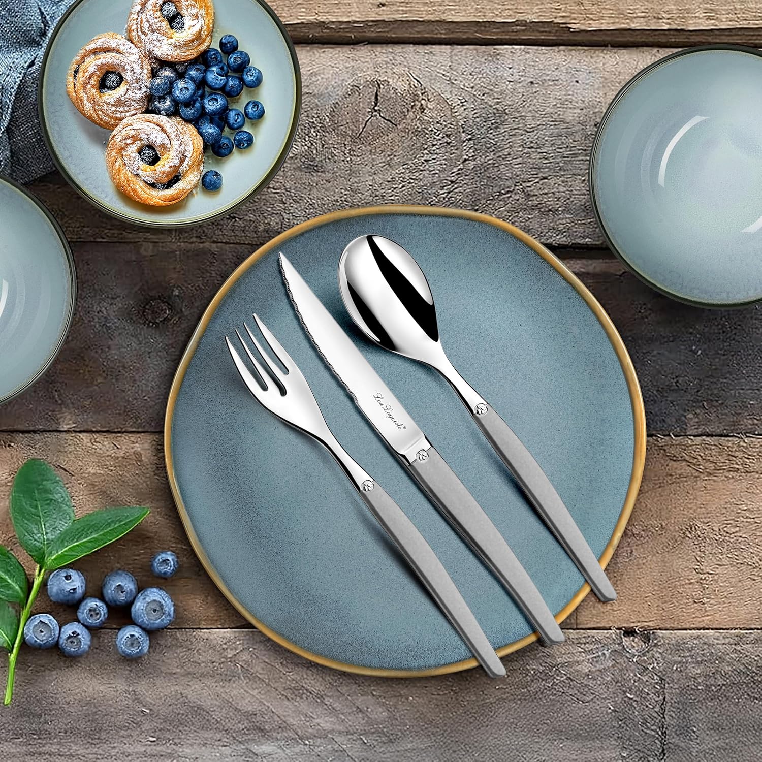 Lou Laguiole - Jet - 74 couverts pour 12 pers, inox 18/0, finition sablée