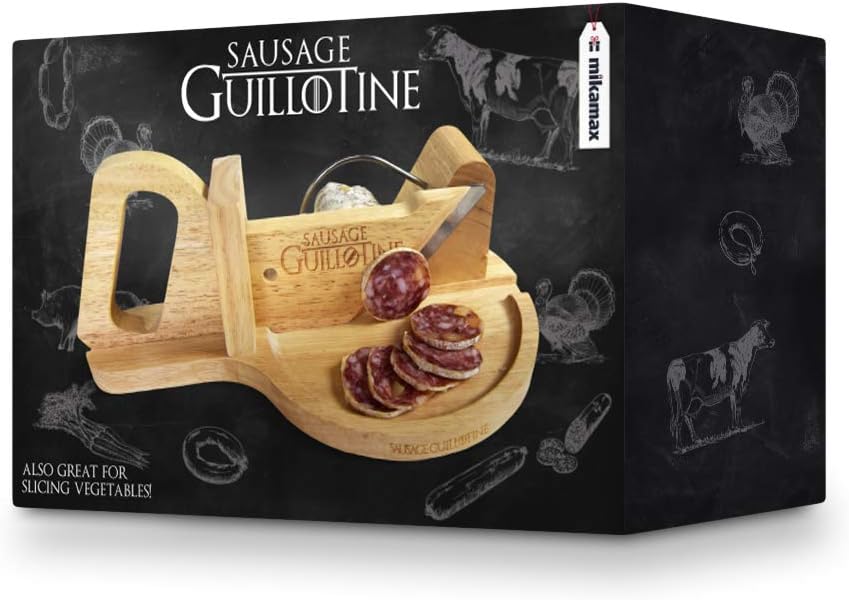Mikamax - Guillotine à saucisse bois massif - coupe-légumes, tranche-fromage - compacte et robuste