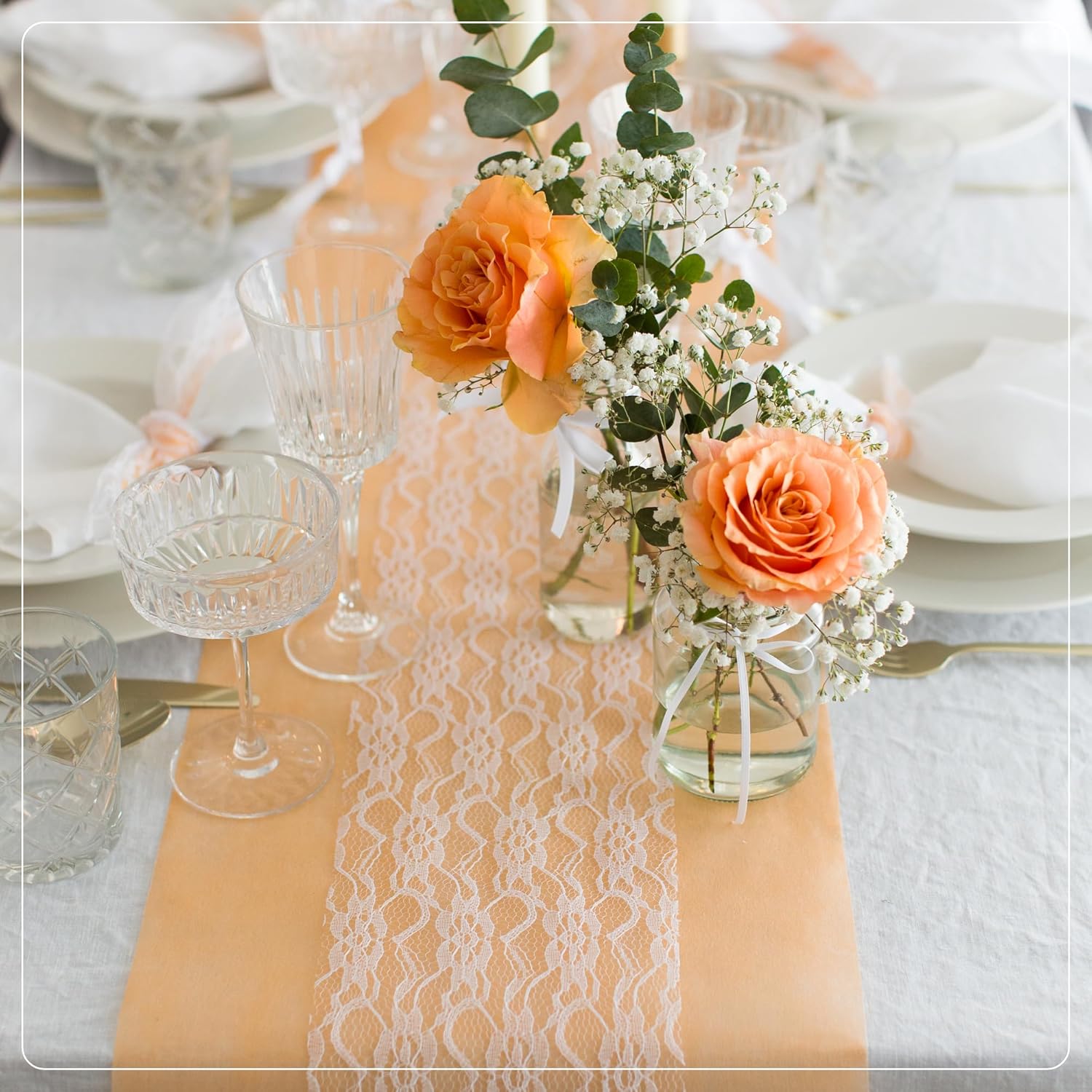 100%Mosel - Chemin de table décoratif - 30x2500cm - tissu non tissé, abricot-pêche