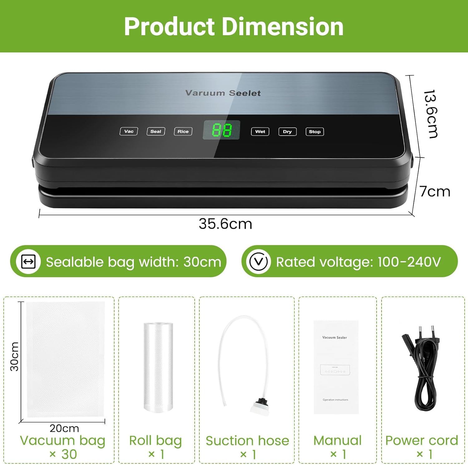 Machine Sous Vide Alimentaire - 6 en 1, coupeur intégré, 30 sacs