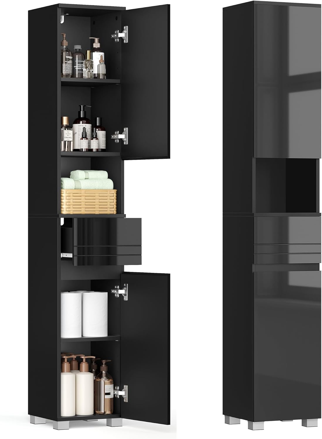 VASAGLE - colonne salle de bain, 30x30x170 cm, tiroir, étagères réglables - BBC560B01