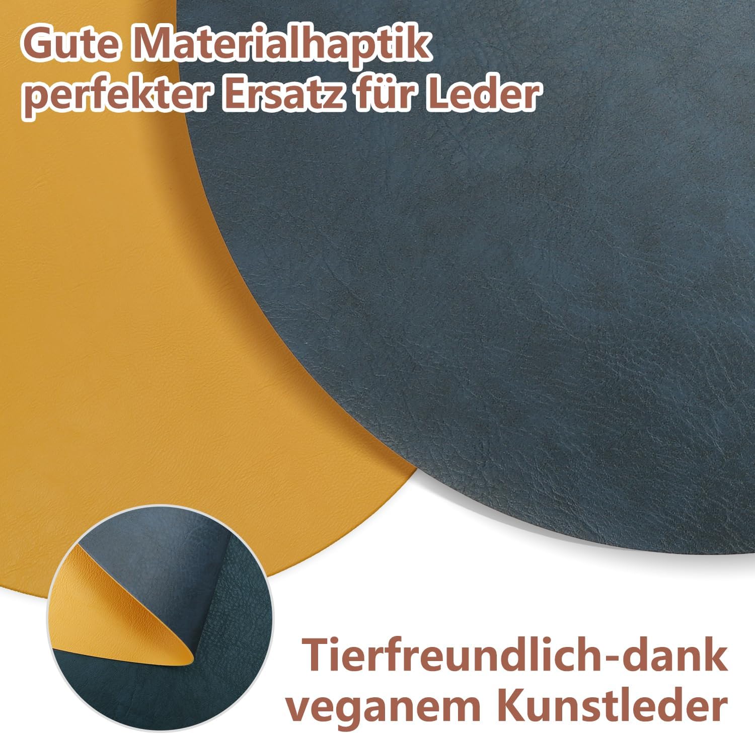 Set de table - rond 36x36cm - cuir PU, lavable, antidérapant, lot de 6