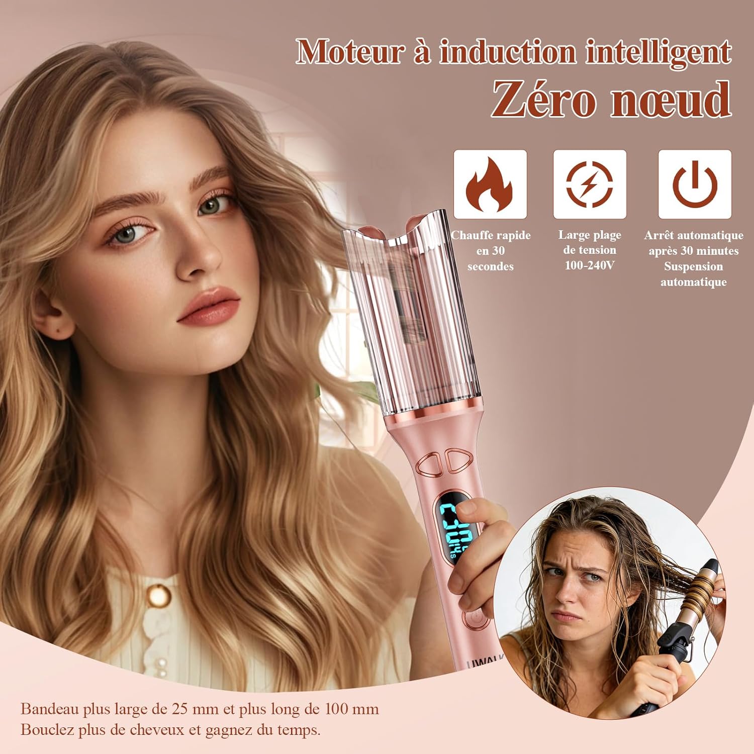 Boucleur à cheveux - automatique 25mm, 14 températures, écran LED