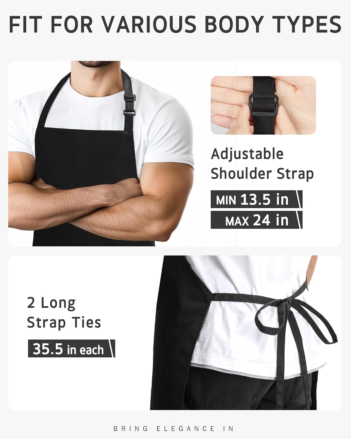 Tablier de cuisine - Unisexe réglable - poches, imperméable, anti-taches, idéal activités diverses