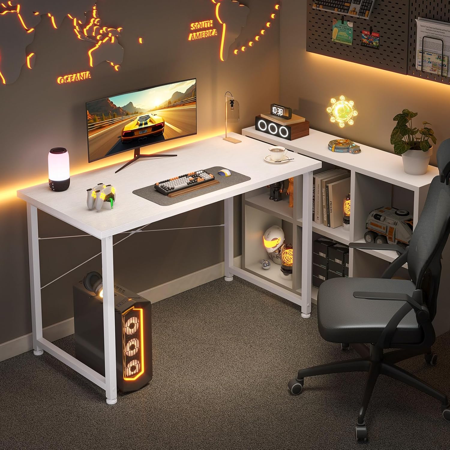 ODK - bureau d'ordinateur - 100x48cm - compact, blanc, idéal étude