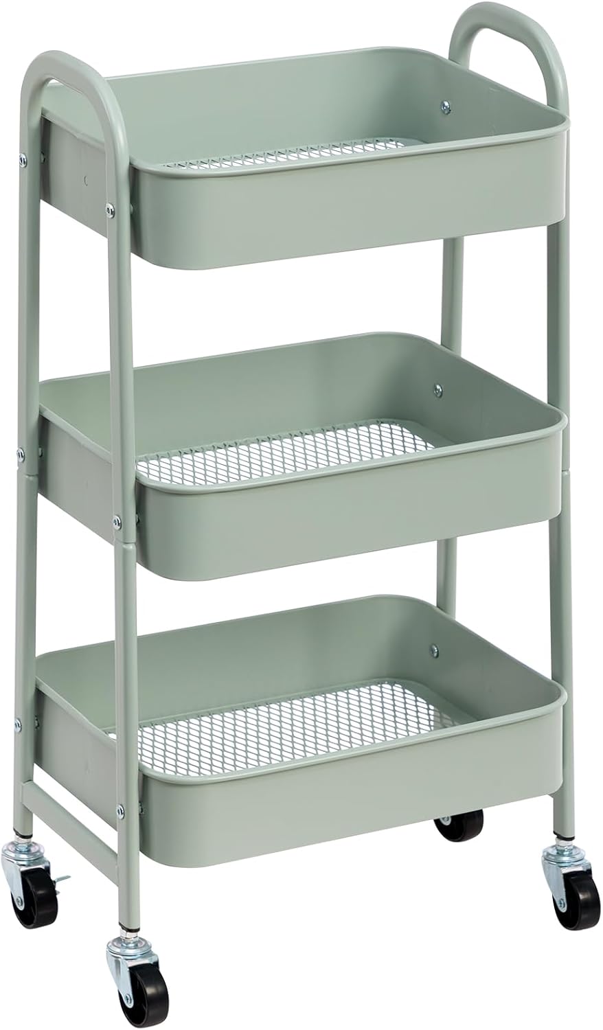 DOEWORKS - Chariot de rangement 3 niveaux à roulettes, métal, cyan, idéal cuisine/bureau/salle de bain