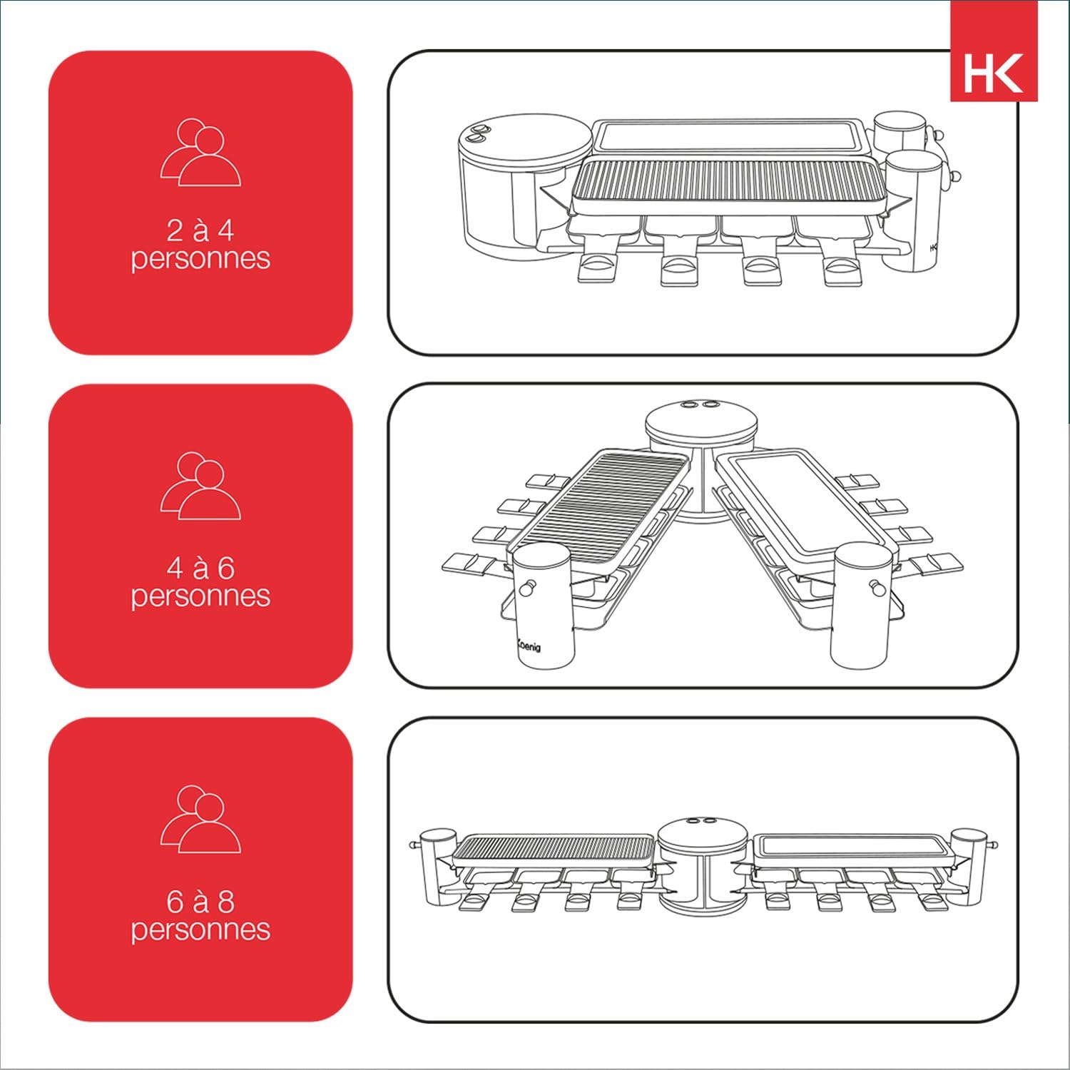 H.Koenig - Raclette multifonction 8 pers, modulable, pierre, RP360