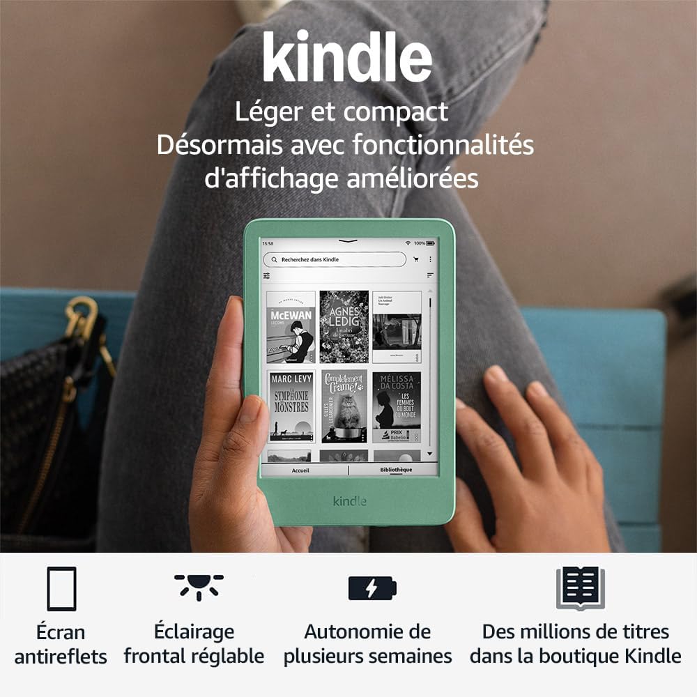 maxxidealz Kindle - Nouvelle génération - compact, léger, écran 16 Go, éclairage réglable, Vert matcha