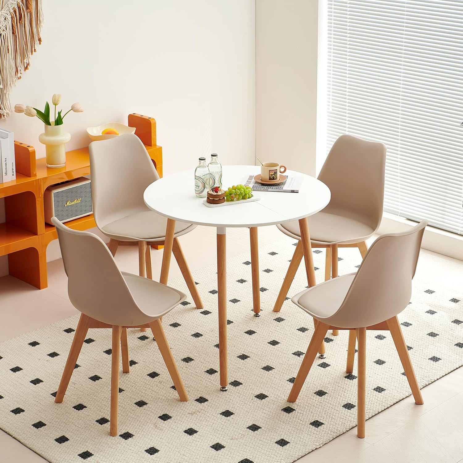 EGGREE - chaises scandinaves, lot de 4, bois hêtre, assise rembourrée, kaki clair