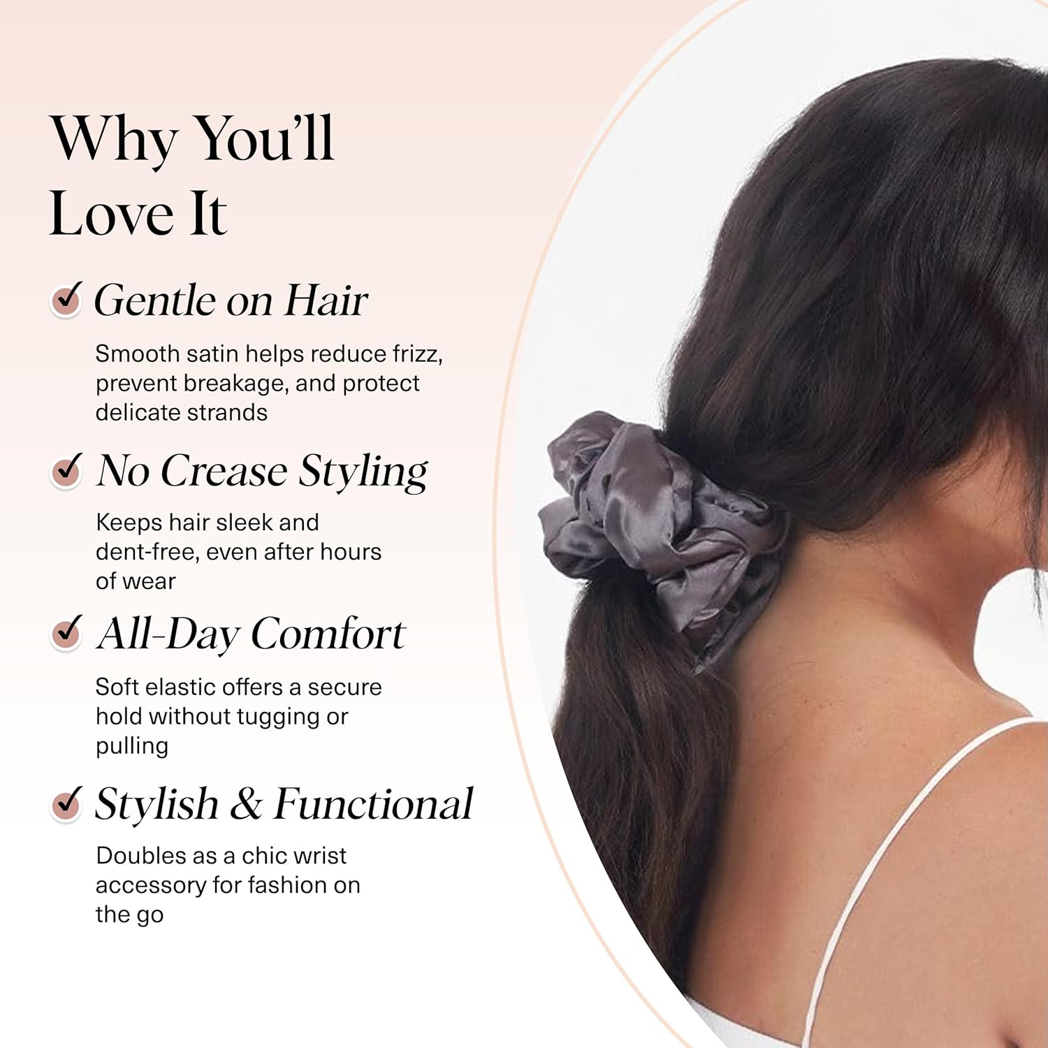 Accessoires cheveux satin - 2pcs - anti-frisottis, casse, nuit, blush/gris