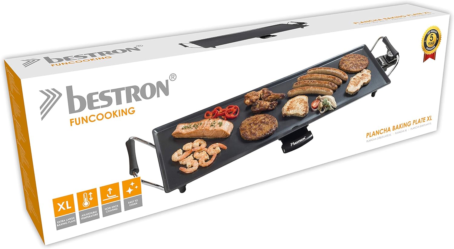 Bestron - Plancha XL - surface extra longue, antiadhésive, 6 pers.