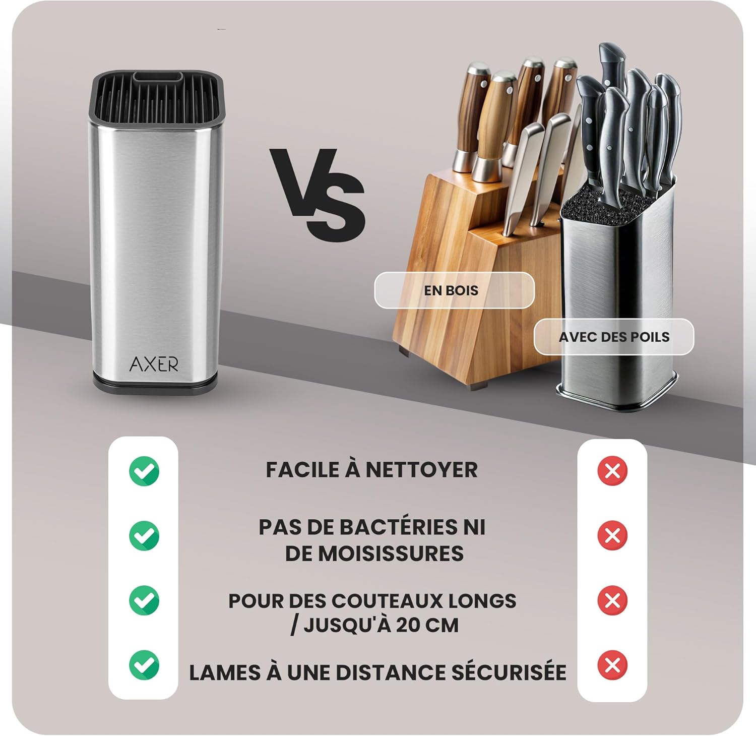 Porte-couteaux cuisine inox - grande capacité 8+ couteaux - design vide