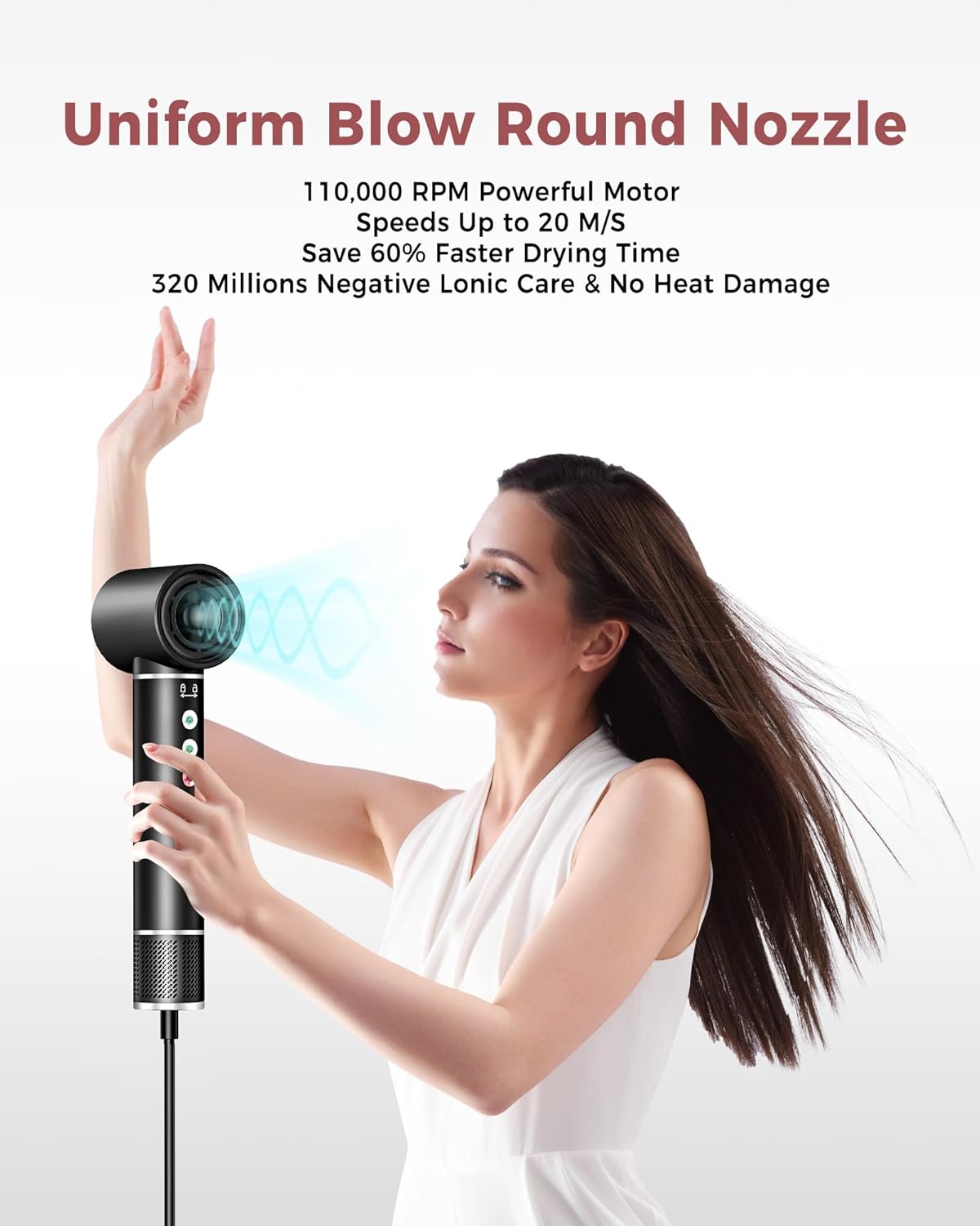 Air styler 5 en 1 - sèche-cheveux 110000TR/MIN - 20m/s - brosse lissante, boucleur, volume