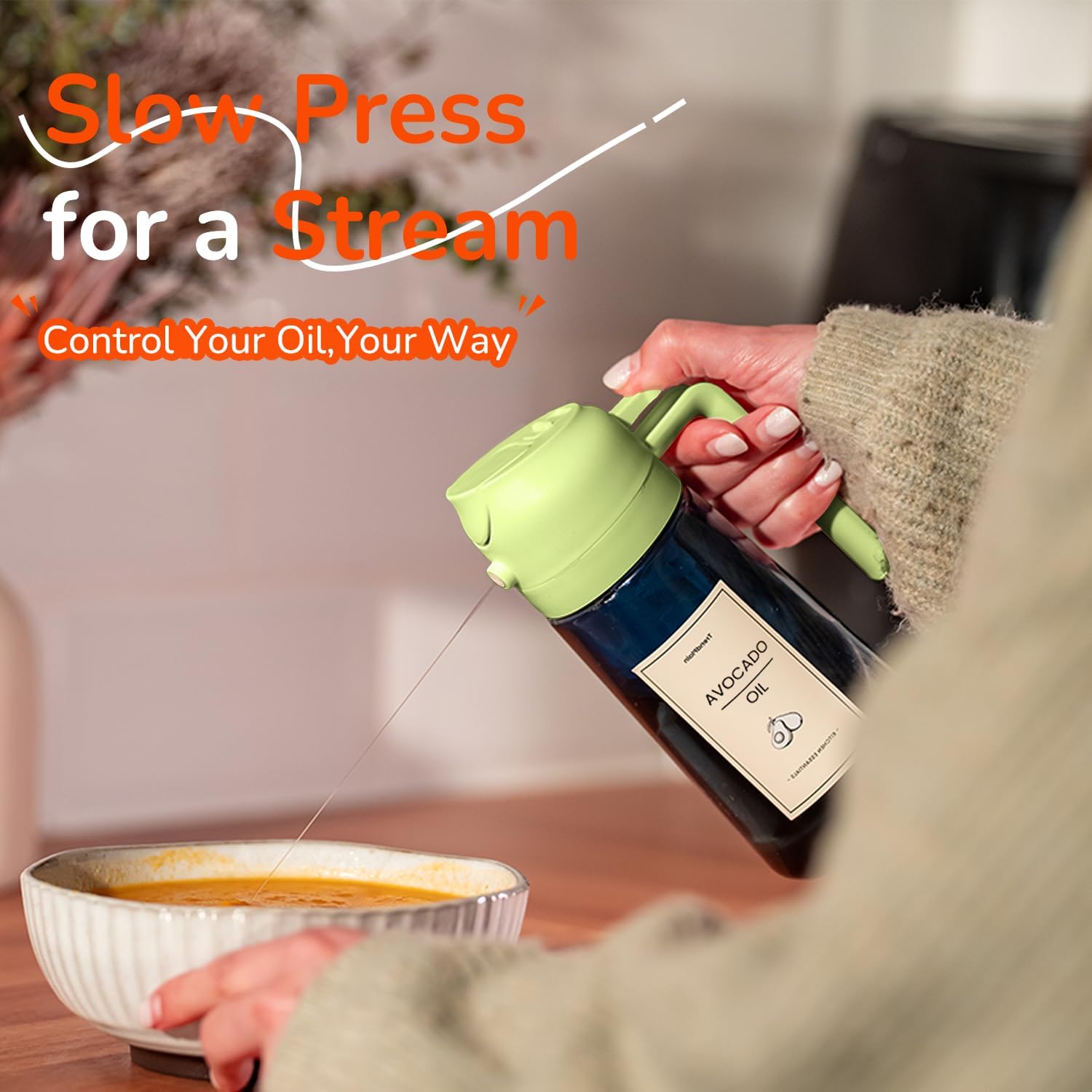 TrendPlain - Spray huile cuisine 470ml - 2-en-1, lot de 2, blanc & vert