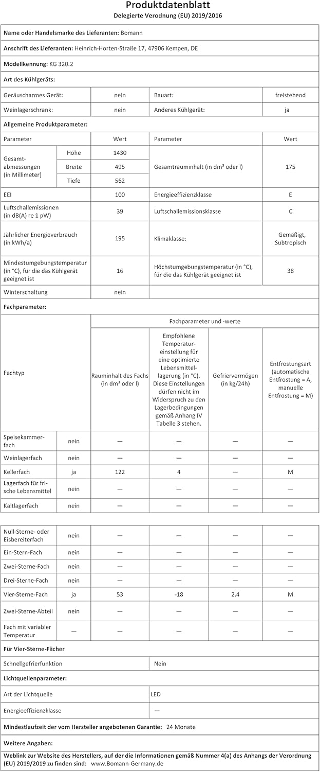 Bomann - réfrigérateur congélateur 175L - contrôle température, portes réversibles, pieds réglables, KG320