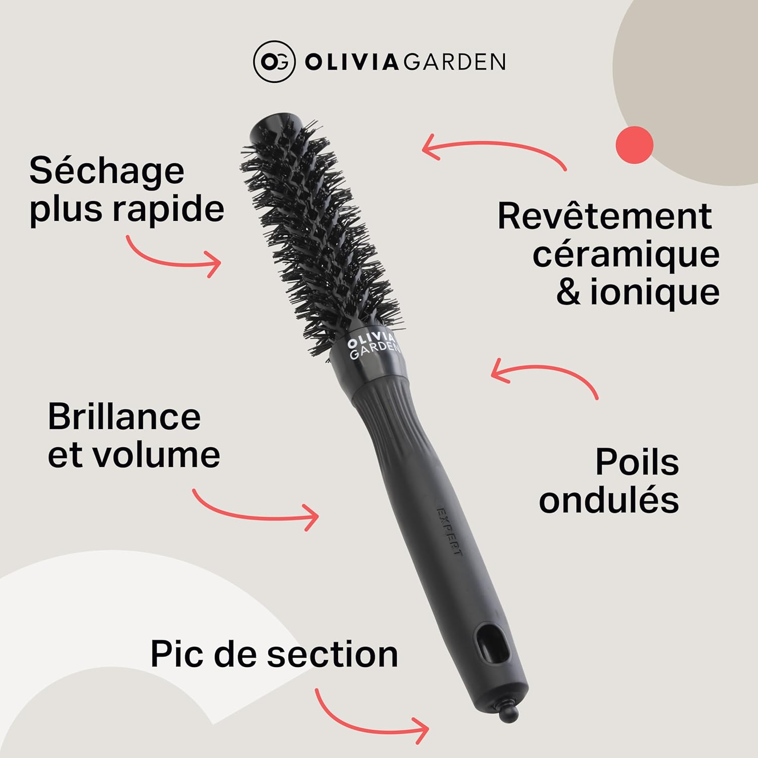 Olivia Garden - Expert Blowout Shine - brosse ronde céramique 33mm - antistatique, effet brillant