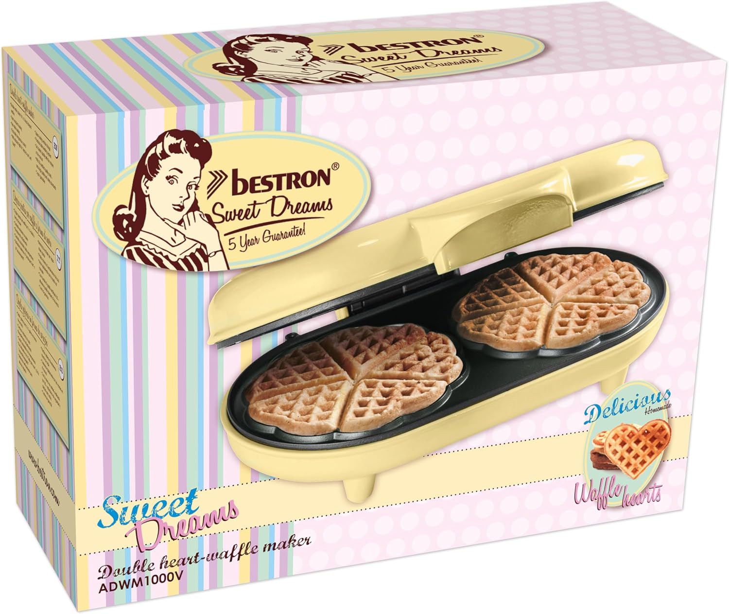 Bestron - Gaufrier double Sweet Dreams - gaufres cœur - revêtement antiadhésif