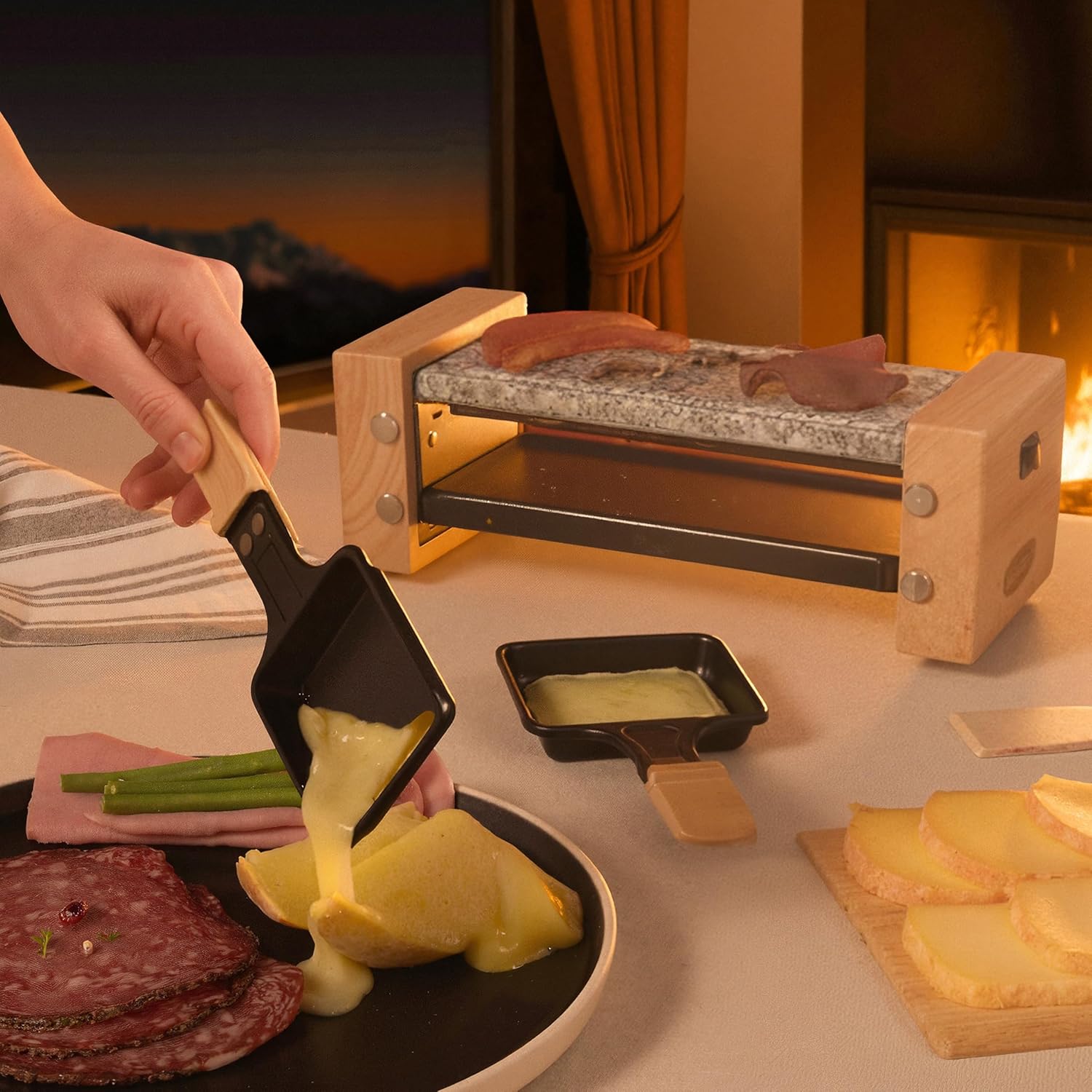 H.Koenig - Raclette Duo WOD2 - compact 2 pers - bois naturel, pierre amovible