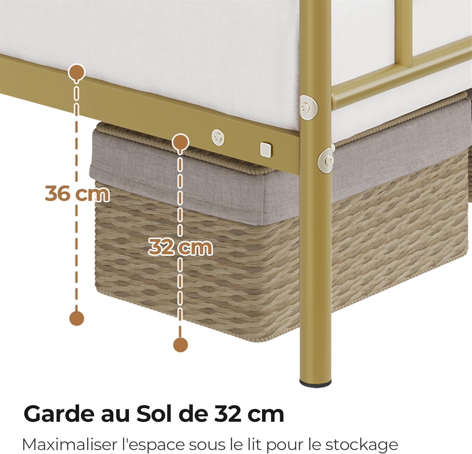 Yaheetech - lit simple métal - 90x190cm - cadre compact or antique