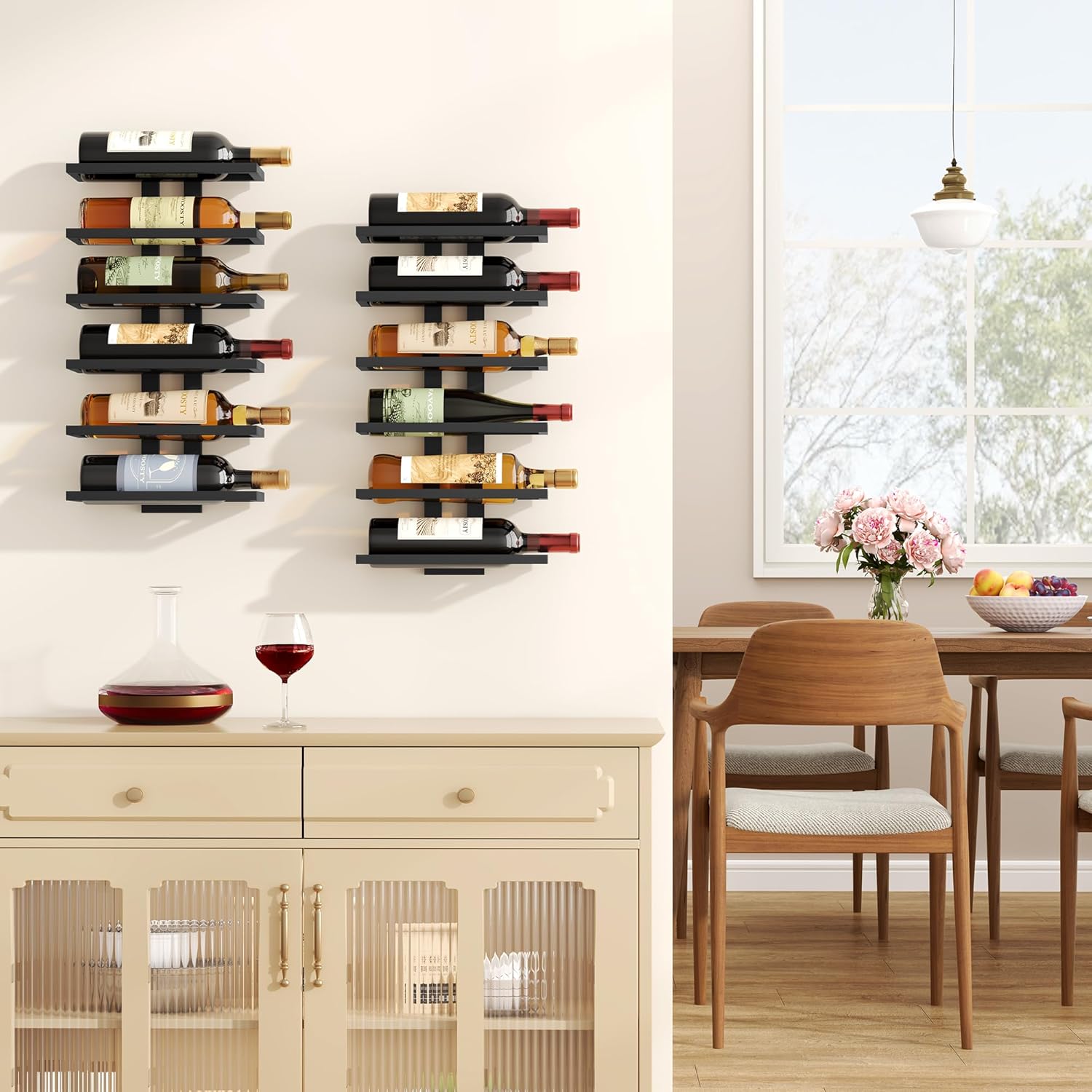 FAVOOSTY - Porte-bouteilles mural 6 niveaux métal, noir, salle à manger