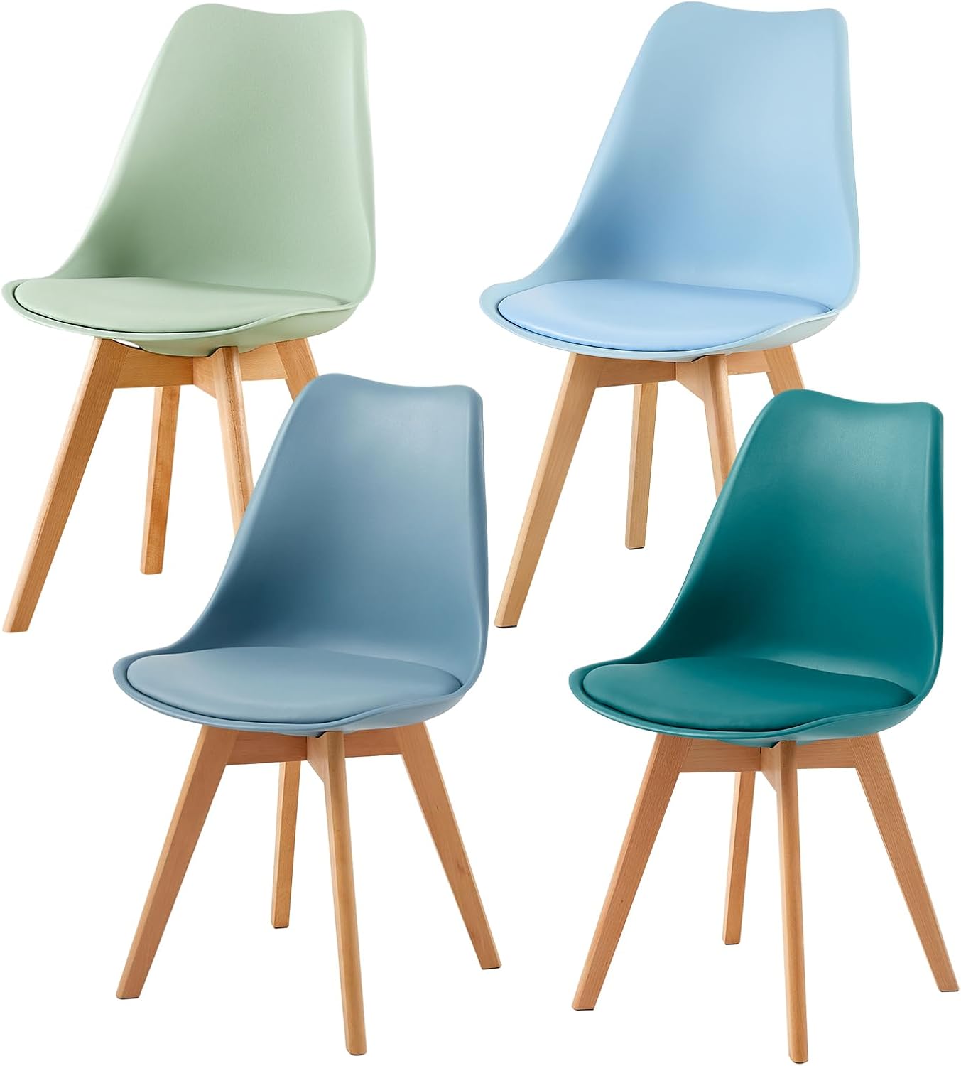 EGGREE - lot de 4 chaises scandinaves - assise rembourrée, pieds bois, coloris variés