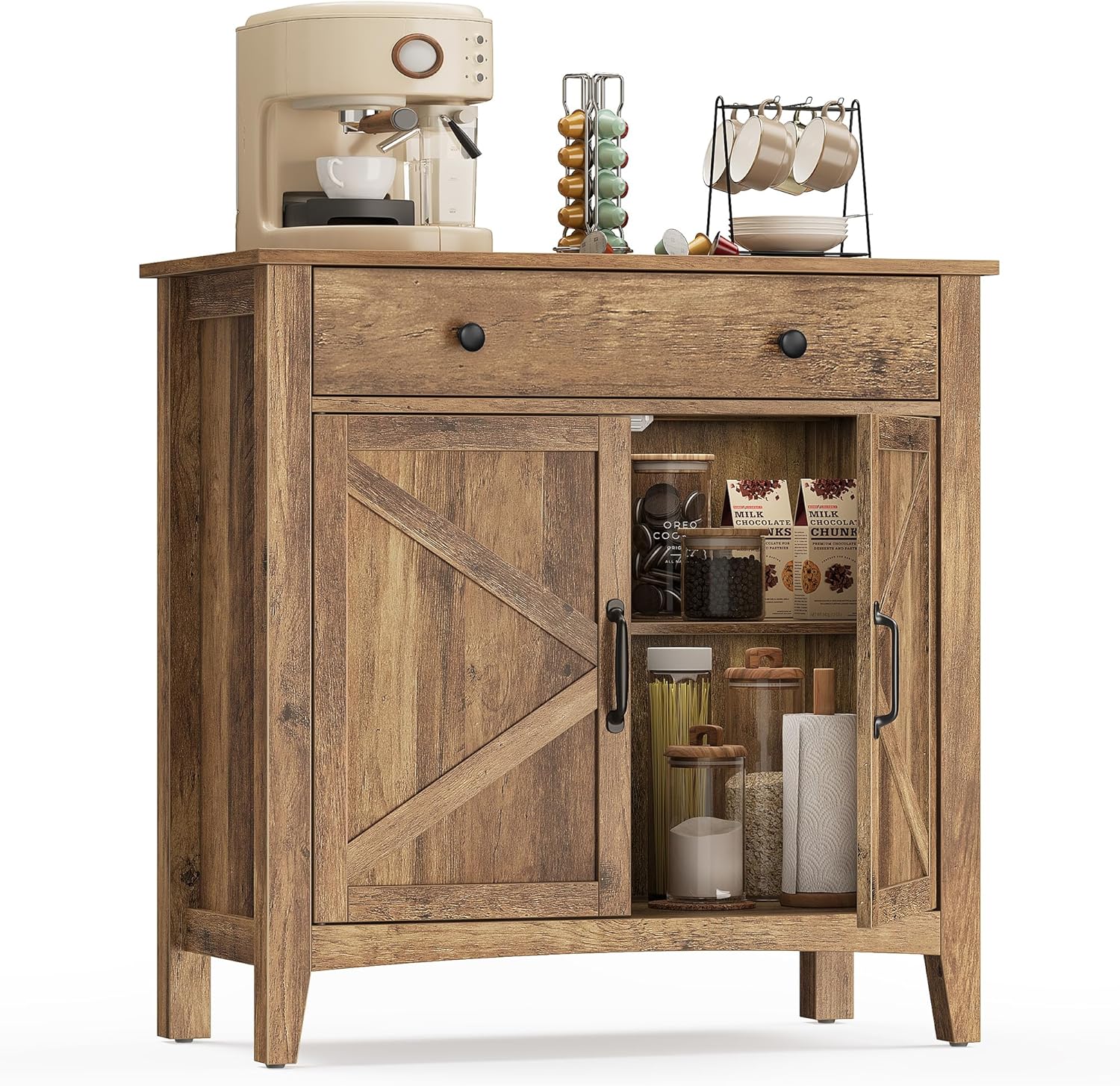 VASAGLE - Buffet Campagne, rangement portes et tiroir, 40x80x80 cm BBK341K01