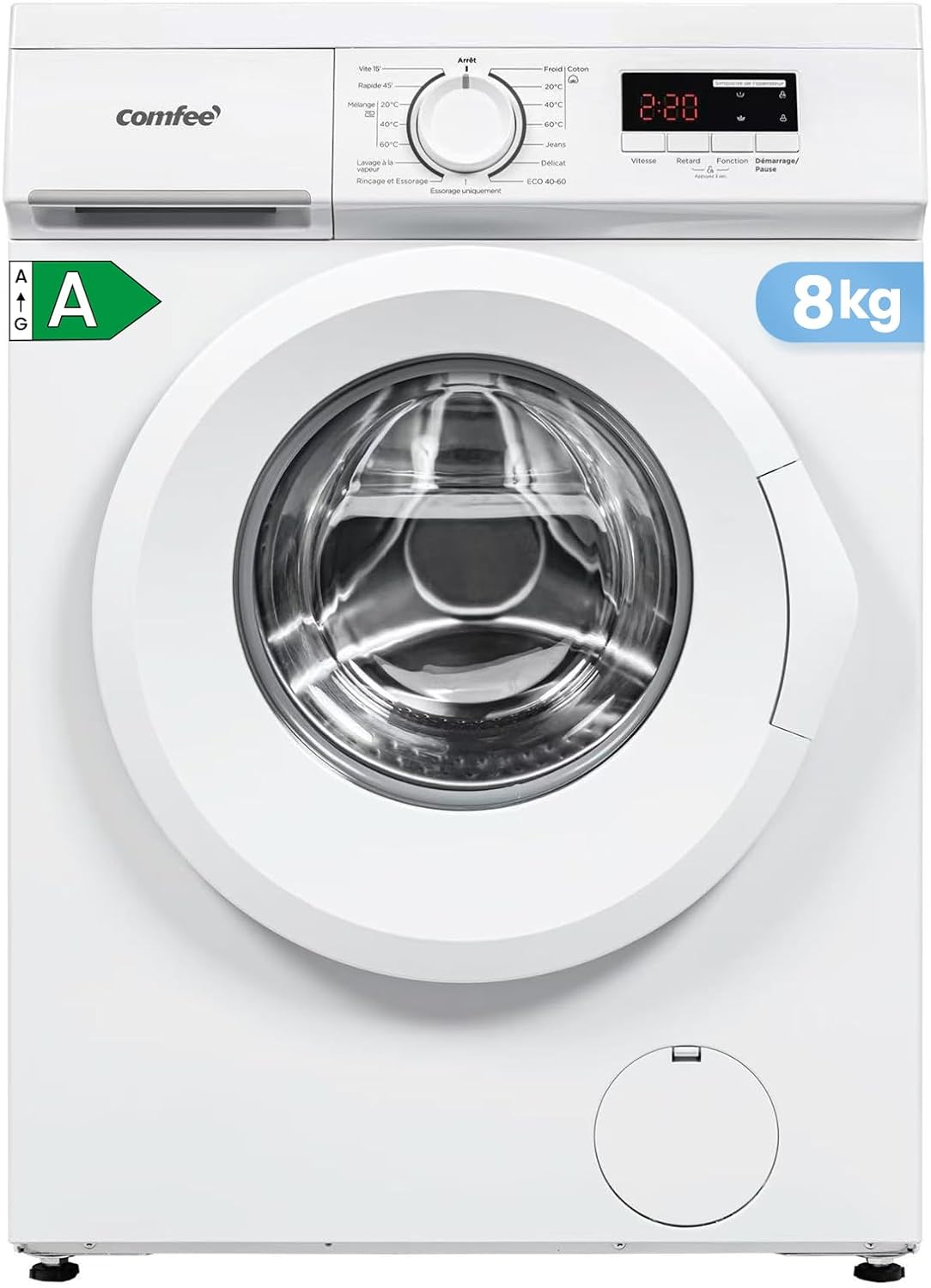 Comfee - lave-linge frontal 8 kg, classe A, 1400 tr/min, 15 programmes, CFE12EW80-W-FR