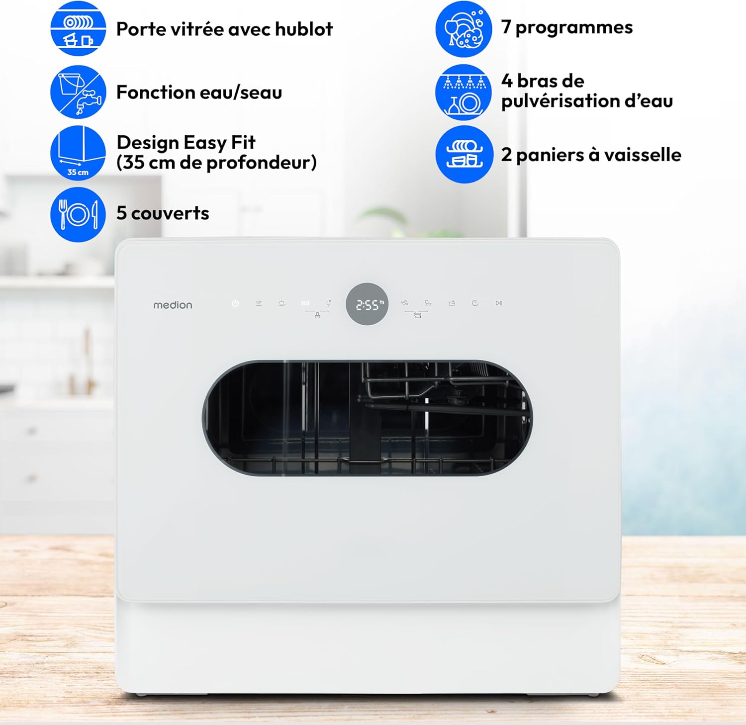 Medion - mini lave-vaisselle compact, 5 couverts, 7 programmes, DWT51